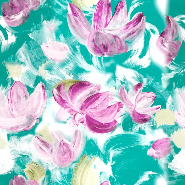 Seamless Pattern Abstract Pink Flowers Art Painting Creative Hand Painted — Stock Photo, Image