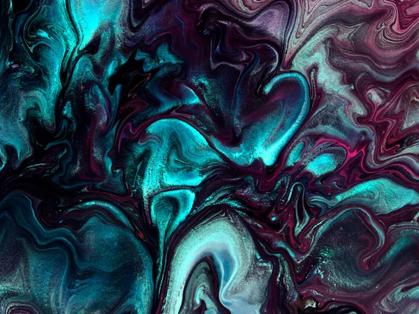 霓虹灯抽象画 绿色和紫色创作手绘背景 大理石质感 抽象海洋 画布上的丙烯酸画 现代艺术 当代艺术 — 图库照片