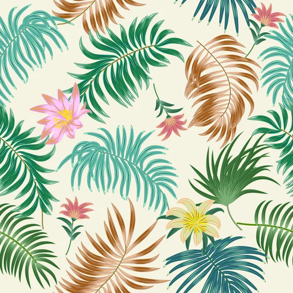 Векторні Тропічні Джунглі Безшовний Візерунок Пальмами Листя Квіти Фон Весілля — стоковий вектор