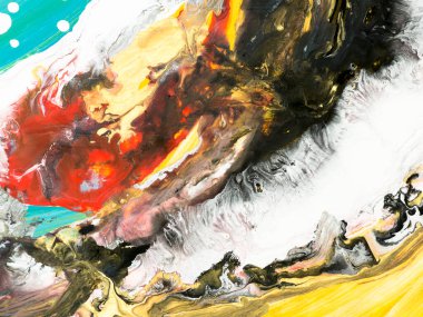 Abstract art explosive volcano with burning lava, creative hand painted background, marble texture, abstract ocean, acrylic painting on canvas. Modern art. Contemporary art. 