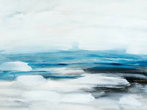 Abstract Ocean Landscape Original Painting Hand Drawn Impressionism Style Blue — Foto de Stock