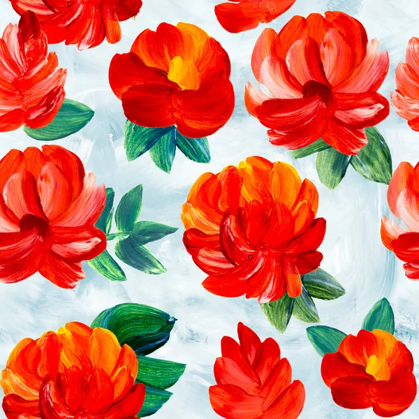 Nahtloses Muster Abstrakter Roter Blumen Kunstmalerei Kreativer Handbemalter Hintergrund Pinselstruktur — Stockfoto
