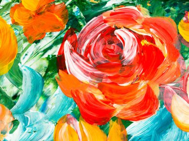 Abstract painting red flowers, original hand drawn, impressionism style, brush texture, art background. Modern art. Contemporary art.