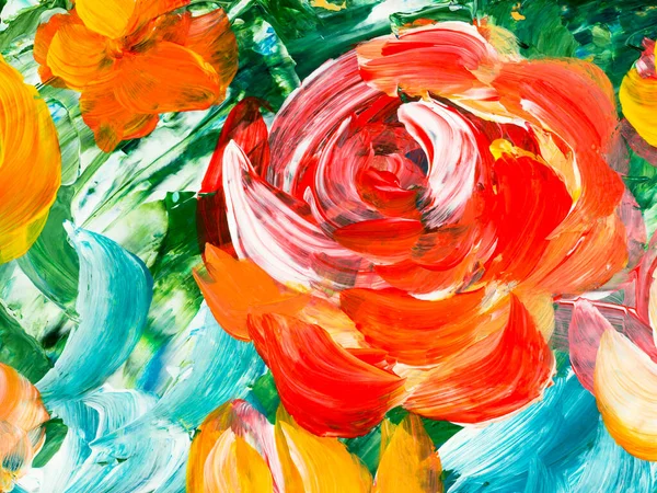 Abstract Painting Red Flowers Original Hand Drawn Impressionism Style Brush — Photo