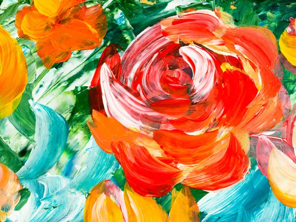 Abstract painting red flowers, original hand drawn, impressionism style, brush texture, art background. Modern art. Contemporary art.