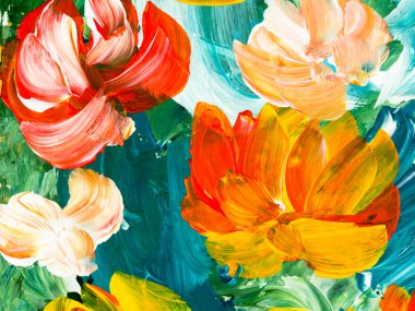 Abstract painting red flowers, original hand drawn, impressionism style, color texture, brush strokes of paint, art background. Modern art. Contemporary art.