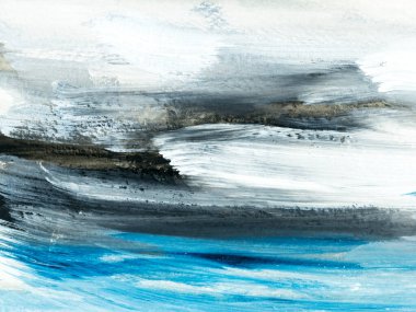 Abstract ocean landscape. Original painting. Hand drawn, impressionism style, blue color texture with copy space, brushstrokes of paint, art background.  Modern art. Contemporary art.