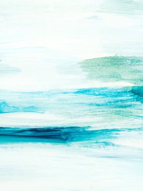 Abstract ocean landscape. Original painting. Hand drawn, impressionism style, blue color texture with copy space, brush strokes of paint, art background.  Modern art. Contemporary art.