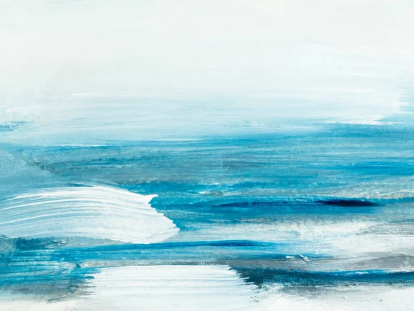 Abstract sea landscape. Original painting. Hand drawn, impressionism style, blue color texture with copy space, brush strokes of paint,  art background.  Modern art. Contemporary art.