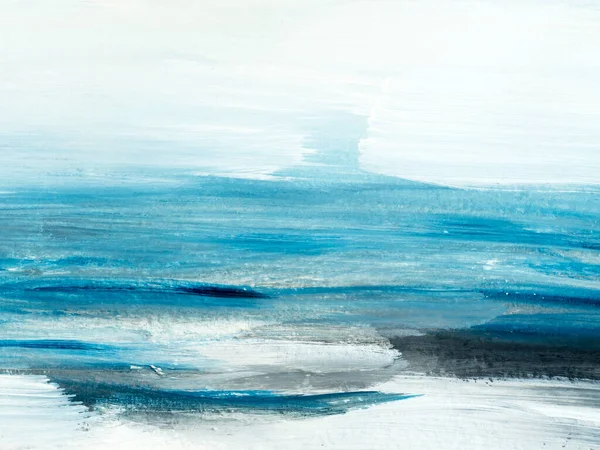 Abstract Sea Landscape Original Painting Hand Drawn Impressionism Style Blue — Zdjęcie stockowe