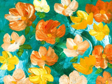 Abstract flowers, original hand drawn, impressionism style, color texture, brush strokes of paint,  art background.  Modern art. Contemporary art.