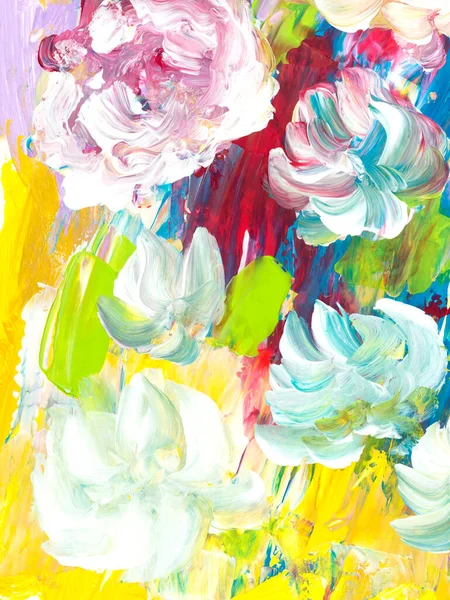 Flores Abstractas Originales Dibujadas Mano Estilo Impresionista Textura Rosa Amarilla — Foto de Stock