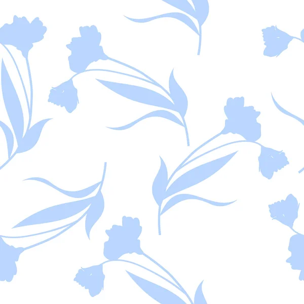 Padrão Sem Costura Floral Com Flores Azuis Fundo Vetor Branco — Vetor de Stock