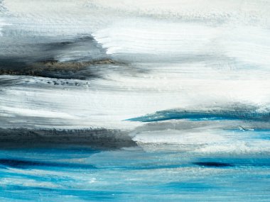 Abstract ocean landscape. Original painting. Hand drawn, impressionism style, blue color texture with copy space, brushstrokes of paint, art background.  Modern art. Contemporary art.