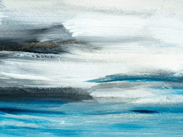 Abstract ocean landscape. Original painting. Hand drawn, impressionism style, blue color texture with copy space, brushstrokes of paint, art background.  Modern art. Contemporary art.