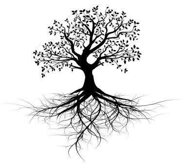 Vector black tree with roots clipart