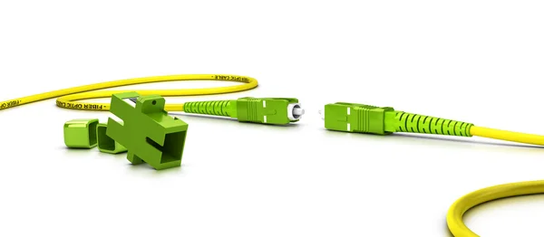 Fiber optic patchcord över vita — Stockfoto