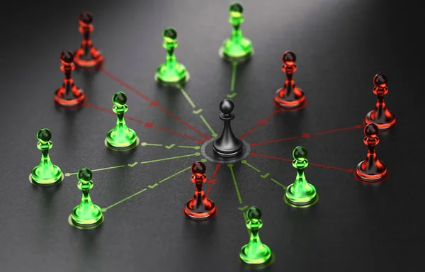 ユーザーの人格 マーケティングの概念 黒の背景に有効で壊れたリンクを持つ赤と緑の質量 3Dイラスト — ストック写真
