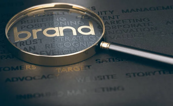 Brand Marketing Gestione Branding Concetto Rebranding Illustrazione Una Lente Ingrandimento — Foto Stock