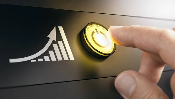 Image Pressing Yellow Start Button Boost Traffic Website Concept Improving — Stockfoto