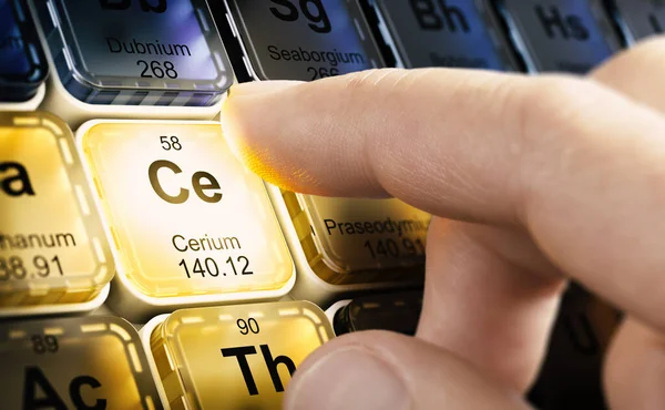 Finger Pushin Square Buton Chemical Element Named Cerium Periodic Table – stockfoto