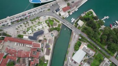 Montenegro Kotor old town and cruise liner aerial photography