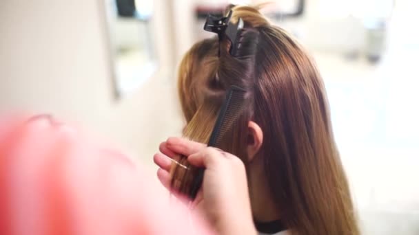Девушки красят волосы в салоне красоты — стоковое видео
