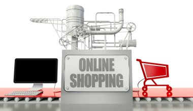 Online alışveriş kavramları, bilgisayar ve sepeti