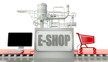 e-shop konsepti ile bilgisayar ve sepeti