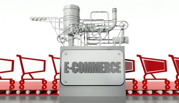 Concetto di e-commerce, carrelli e macchine — Foto Stock