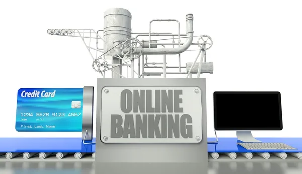 Концепция онлайн-банкинга, компьютер и кредитные карты — стоковое фото