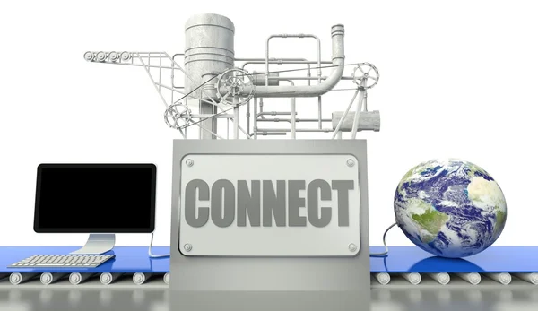 Connect concept, computer and earth globe — Stok fotoğraf