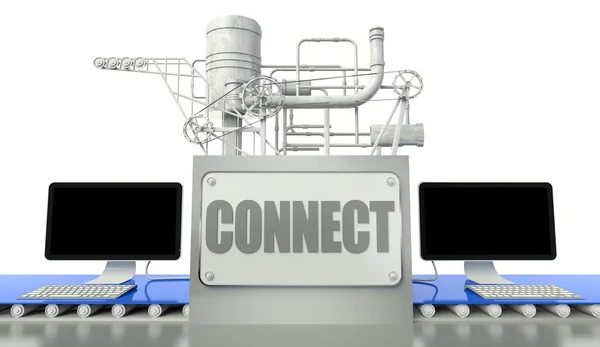Connect concept with computers and machine — Stock Photo, Image