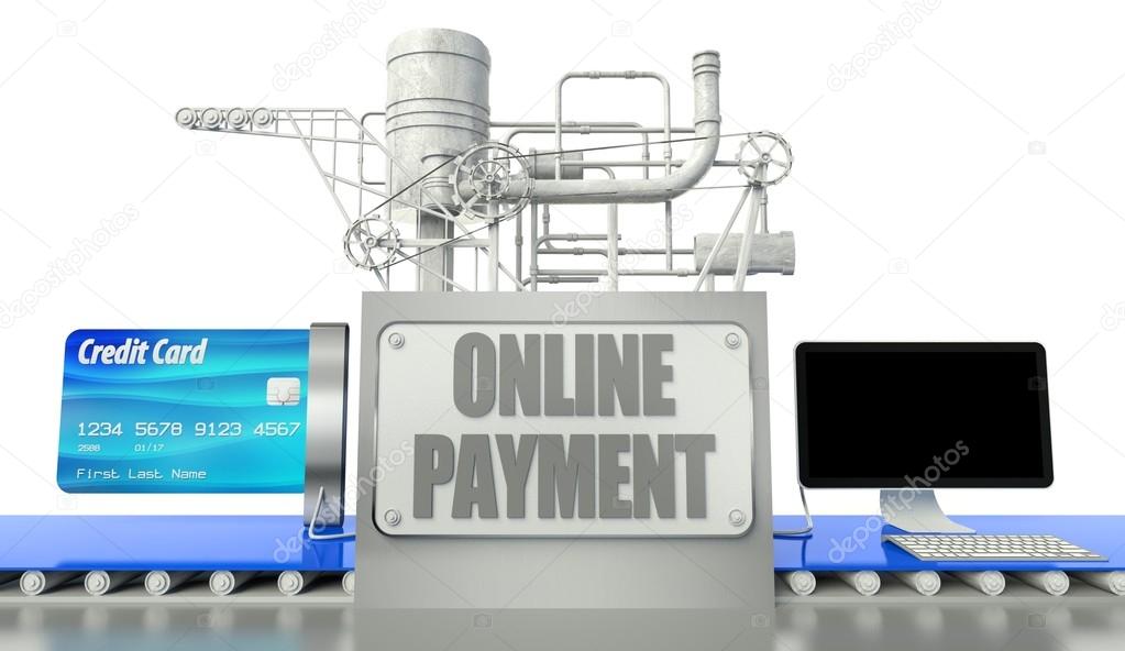 Online payment concept, computer and credit card