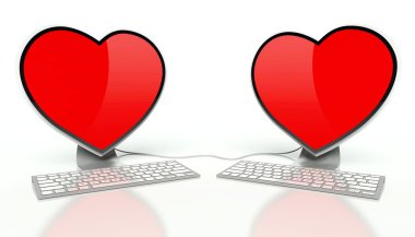 İnternet sanal aşk kavramı ve kırmızı Kalpler