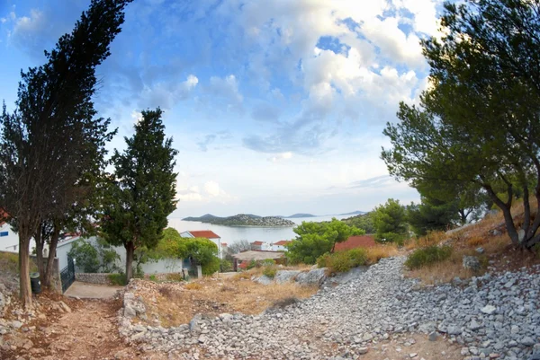 Panorama pobřeží, ostrovů a staré město, Chorvatsko Dalmácie — Stock fotografie