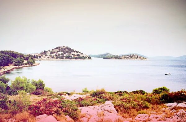 Panorama of coast, islands and old town, Croatia Dalmatia — Stock Photo, Image