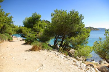 plaj ve deniz, Hırvatistan Dalmaçya kumlu yolda