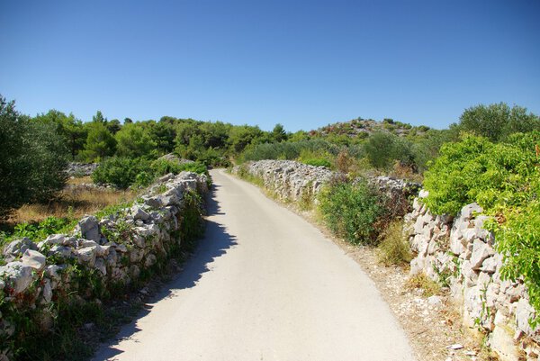 Narrow winding asphalt road between the rocks, Croatia Dalmatia