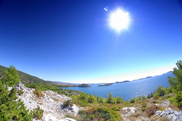 Zee landschap met eilanden - vis eye foto, Kroatië Dalmatië — Stockfoto