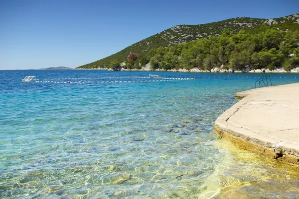 Water polo goals and beach by the sea, Croatia Dalmatia — Stock Photo, Image