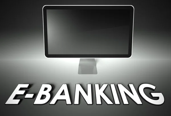 Schermo vuoto del computer con la parola E-banking — Foto Stock