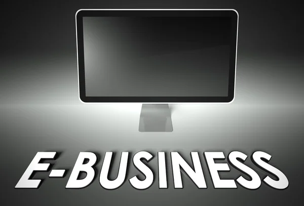 Pantalla en blanco del ordenador con palabra E-business —  Fotos de Stock