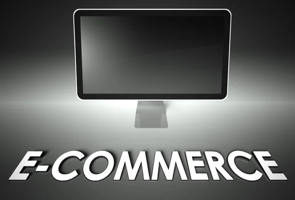 Pusty ekran komputera z wyrazu e-commerce — Zdjęcie stockowe