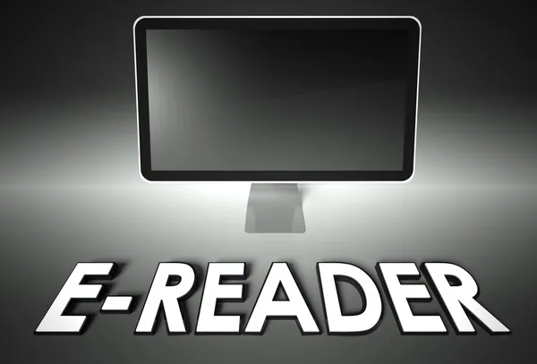 Pantalla en blanco del ordenador con palabra E-reader — Foto de Stock
