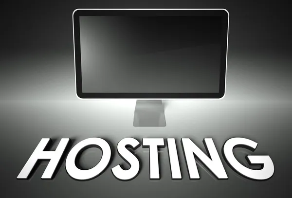 Pantalla en blanco del ordenador con palabra Hosting — Foto de Stock
