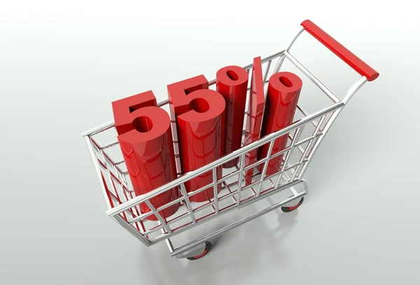 Shopping cart and fifty five percent discount — Stock Photo, Image