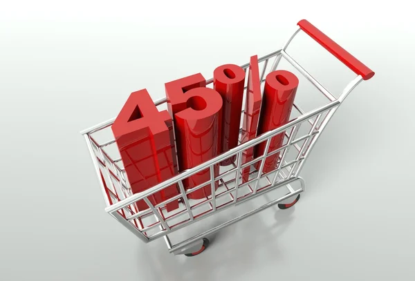Shopping cart and forty five percent discount — Stock Photo, Image