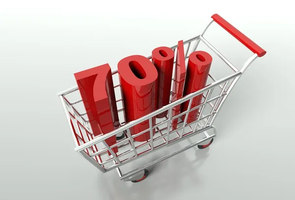 Carrinho de compras e setenta por cento desconto — Fotografia de Stock