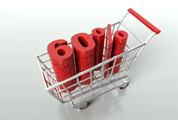 Carrinho de compras e 60 por cento de desconto — Fotografia de Stock